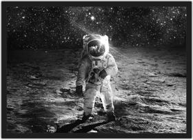 Quadro Decorativo Astronauta Lua Espaço Com Moldura