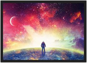 Quadro Decorativo Astronauta Lua Planetas Espaço Com Moldura Salas Quartos