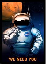 Quadro Decorativo Astronauta NASA Humor Planetas Galáxias Lojas Salas Quartos Com Moldura RC037 - Vital Printer