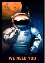 Quadro Decorativo Astronauta NASA Humor Planetas Galáxias Lojas Salas Quartos Com Moldura RC037