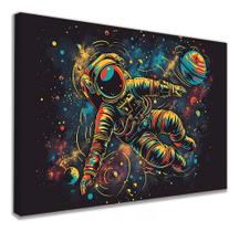 Quadro Decorativo Astronauta No Espaço Colorido Tecido Canvas
