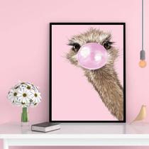 Quadro Decorativo Avestruz Bubble Gum 24X18Cm Madeira Preta