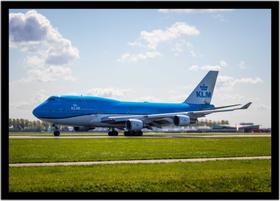 Quadro Decorativo Avião Boeing 747 Azul Aeronave Escritório Salas Quartos Com Moldura RC003