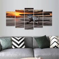 Quadro Decorativo Avião Mosaico Para Sala Quarto 5 Peças