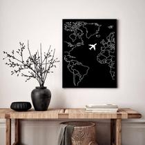 Quadro Decorativo Avião Sobre Mapa - 70x50cm Quadro Decorativo Avião Sobre Mapa - 70x50cm