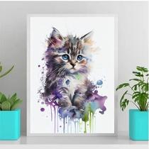 Quadro Decorativo Baby Cat Aquarela 24x18cm - Com Vidro