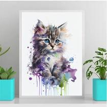 Quadro Decorativo Baby Cat Aquarela 45x34cm