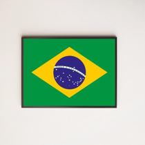 Quadro Decorativo Bandeira Brasil 45X34Cm Moldura Preta - Quadros On-Line