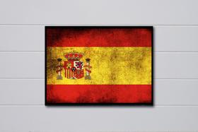 Quadro Decorativo Bandeira Da Espanha Efeito Envelhecido com Moldura E Acetato Tamanho A3