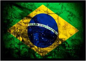 Quadro Decorativo Bandeira Do Brasil Abstrato Emblema País Salas Lojas Quartos Com Moldura RC053