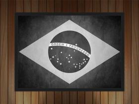 Quadro Decorativo Bandeira Do Brasil Preto e Branco Com Moldura Decorações Interiores