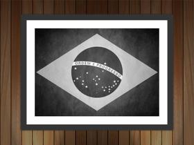 Quadro Decorativo Bandeira Do Brasil Preto e Branco Decorações Com Moldura