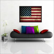Quadro Decorativo Bandeira Dos Estados Unidos Decoração Com Moldura