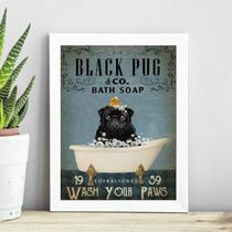 Quadro Decorativo Banheiro Black Pug 45X34Cm - Com Vidro