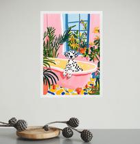 Quadro Decorativo Banheiro Dalmata Na Banheira 45x34cm - com vidro