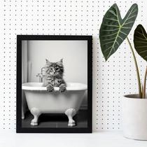 Quadro Decorativo Banheiro- Gato Banheira 45X34Cm - Vidro