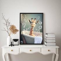 Quadro Decorativo Banheiro- Girafinha 45X34Cm - Com Vidro