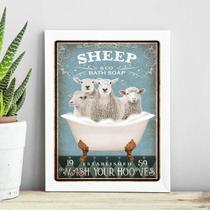 Quadro Decorativo Banheiro Ovelhas 45X34Cm - Com Vidro Quadro Decorativo Banheiro Ovelhas 45X34Cm - Com Vidro