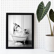 Quadro Decorativo Banheiro- Pinguins Banheira 24x18cm