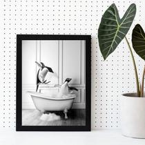 Quadro Decorativo Banheiro- Pinguins Banheira 33X24Cm