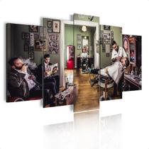 Quadro Decorativo Barbearia Salão Cabeleireiro Studio de Beleza Sala Quarto Mosaico 5pç Grande 105x60