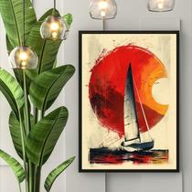 Quadro Decorativo Barco A Vela 33X24Cm - Com Vidro