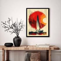 Quadro Decorativo Barco a Vela Ilustração - 70x50cm