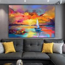 Quadro Decorativo Barco Colorido Pintura Abstrata Tecido Canvas