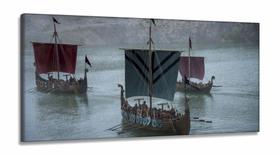 Quadro Decorativo Barco Da Série Vikings Sala em Tecido Canvas 130x60