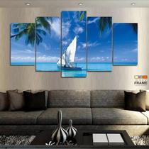 Quadro Decorativo Barco e Mar Azul 130x63 em tecido