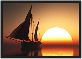 Quadro Decorativo Barco Mar Sol Paisagem Natureza Decorações Com Moldura