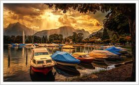 Quadro Decorativo Barco Natureza Montanhas Salas Quartos Decorações Moldura Branca Q09