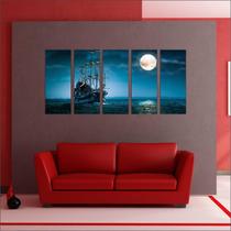 Quadro Decorativo Barco Navio Noite Lua Praia Mar 5 Peças Quadro Decorativo Barco Navio Noite Lua Praia Mar 5 Peças