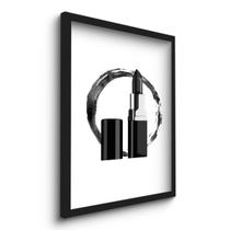 Quadro Decorativo Batom Preto Estética Make 45x33 C/Vidro