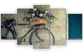 Quadro Decorativo Bicicleta Com Flores Kyme 5 Peças