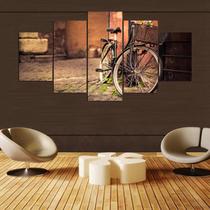 Quadro Decorativo Bicicleta Paisagem Rústica 5 Peças