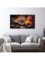 Quadro Decorativo Bitcoin Fogo Moderno Sala Quarto Escritorio