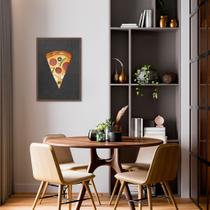 Quadro Decorativo Black Chalk, Fatia de Pizza Moldura Caixa, Marrom Cafe