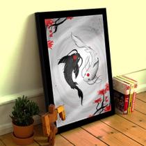Quadro decorativo Black Japan Yin Yang Carpa 33x25 C/ Vidro Quadro decorativo Black Japan Yin Yang Carpa 33x25 C/ Vidro