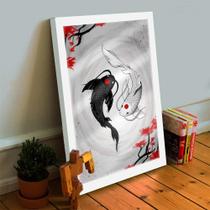 Quadro decorativo Black Japan Yin Yang Carpa 33x25 C/ Vidro