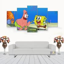 Quadro Decorativo Bob Esponja e Patrick Para Quarto Infantil Kit 5 peças Mosaico