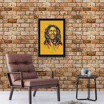 Quadro Decorativo Bob Marley Amarelo 34X23Cm Moldura Branca - Quadros On-Line