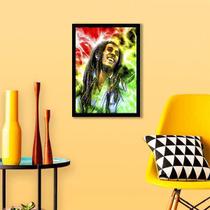 Quadro Decorativo Bob Marley Colorido 34X23Cm Moldura Branca - Quadros On-Line