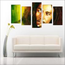 Quadro Decorativo Bob Marley Reggae Mosaico 5 Peças