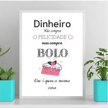 Quadro Decorativo Bolo Felicidade 24x18cm - com vidro