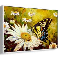 Quadro decorativo Borboleta Amarela Brincando Com Flores de Seda - Art Canvas