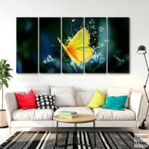 Quadro Decorativo - Borboleta Amarela -Tela em Tecido 5 peças