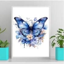 Quadro Decorativo Borboleta Azul Aquarela 33x24cm - com vidro