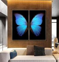 Quadro Decorativo Borboleta Azul Asas Para Quarto Sala Kit 2 peças 40x60cm - Car Premium & Arte