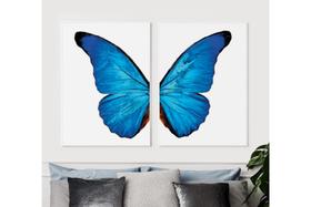 Quadro Decorativo Borboleta Azul Asas Para Sala Quarto Kit 2 peças 40x60 Fundo Preto